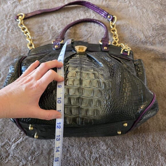 RARE Brahmin Adora Black & Purple Croc Embossed Leather Satchel Gold Chain - Picture 16 of 16